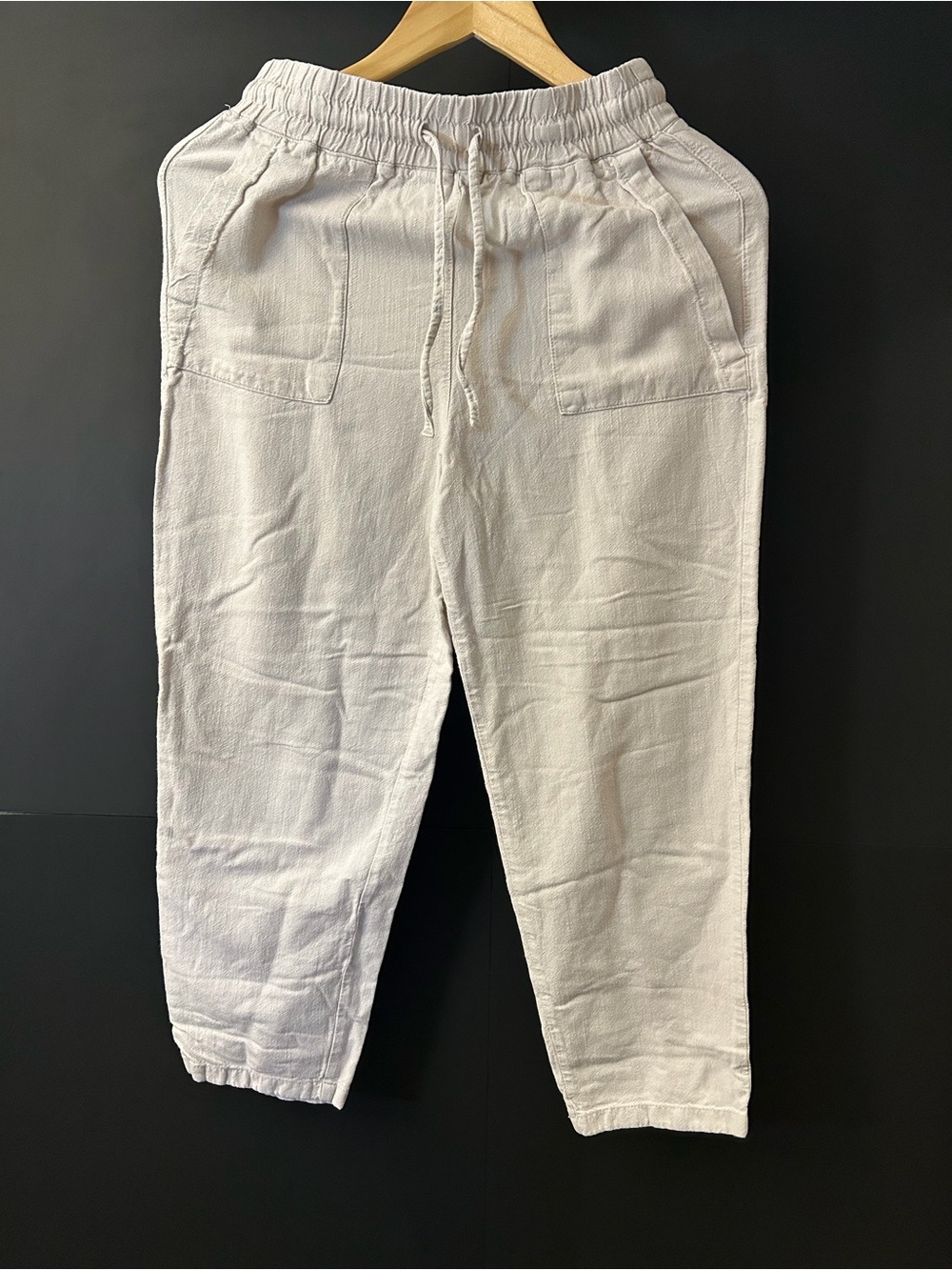 Light Beige Drawstring Linen-Blend Pants - Picture 2 of 5